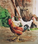 Gall i gallines a l'era-42x51 cm.